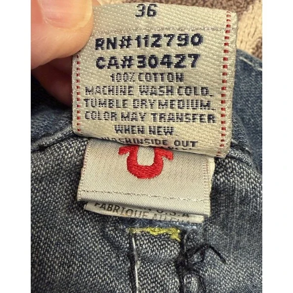 True‎ Religion Y2K Denim Jeans 36 Multicolor Billie Rope Stitch Straight Leg